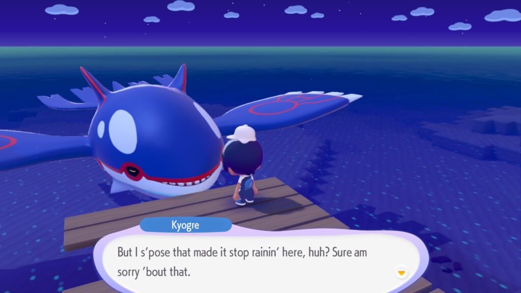 meeting kyogre in pokemon pokopia screenshot